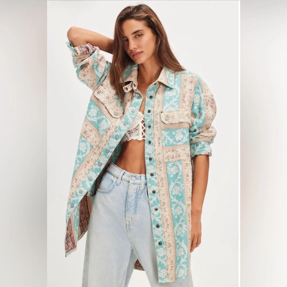 Free people we the free wonderland fog jacquard shirt - Picture 2 of 9